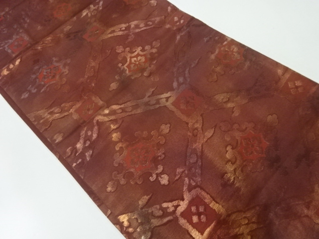 JAPANESE KIMONO / ANTIQUE FUKURO OBI / SILK / WOVEN FLORAL CREST